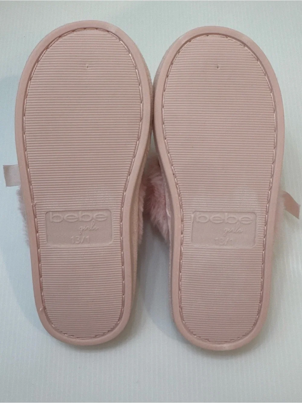 bebe Pink Faux-Fur Slip-On Slippers with Bow & Gold Charm